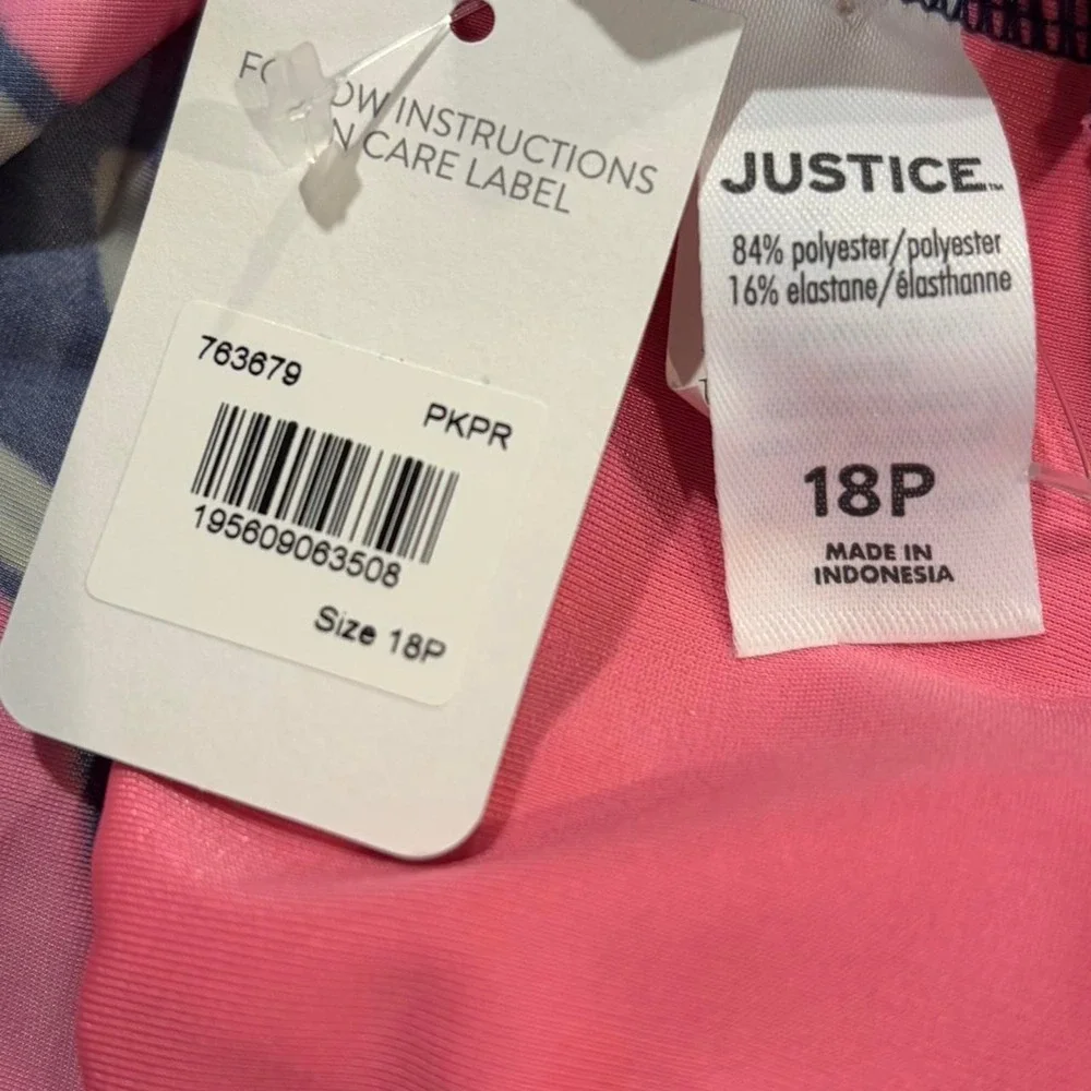 Justice Watermelon Tankini Swimsuit Girls 18 Plus Navy Neon Pink UPF 50 763679